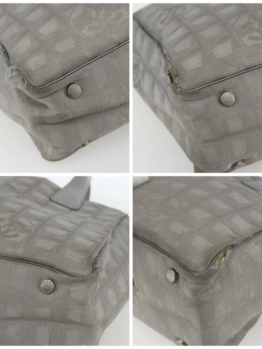 CHANEL New Travel line Tote Bag Silver CC Auth 164236